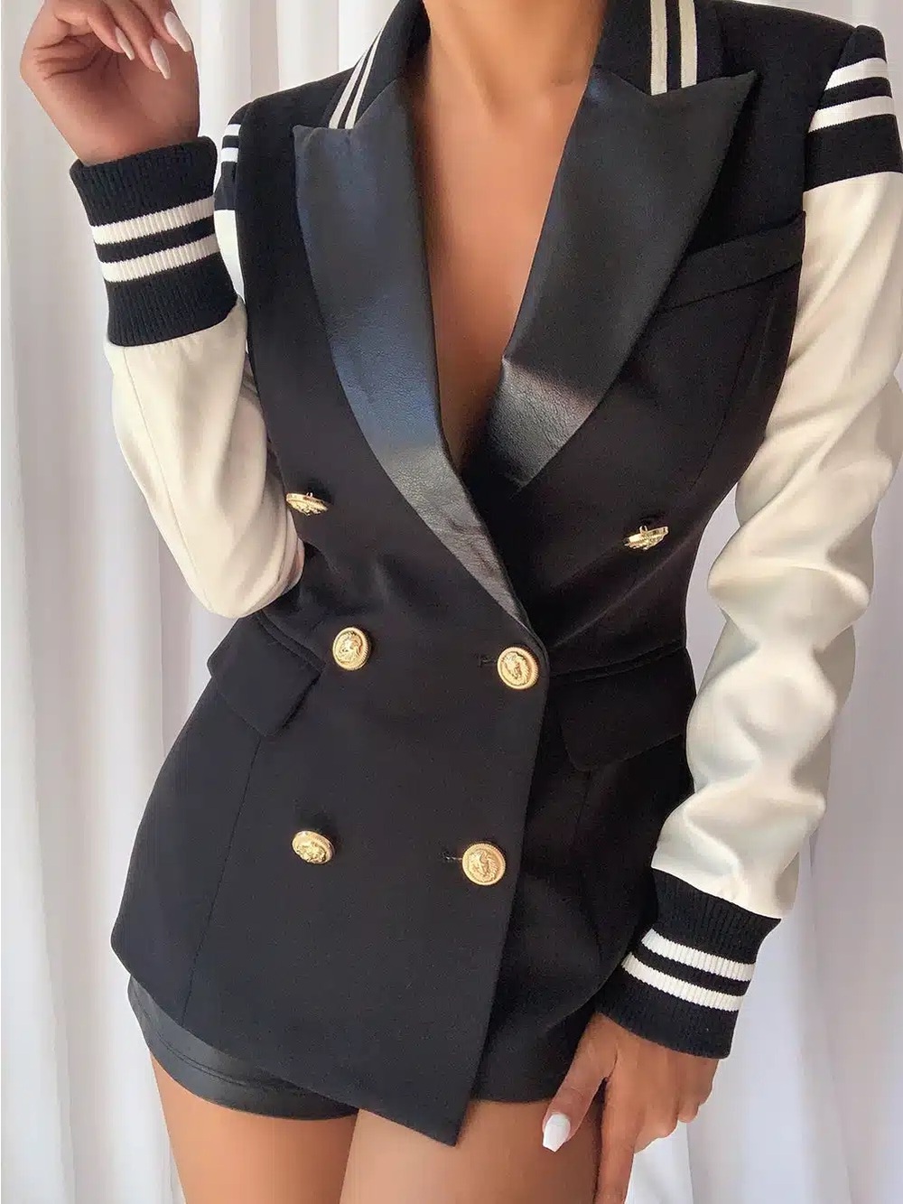 NWT!  Black and White Double-Breasted Blazer with Gold Buttons